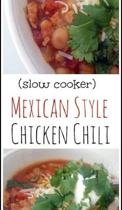 Slow Cooker Mexican Style Chicken Chili recipe - easy healthy homemade chili made in a crockpot. SnappyGourmet.com