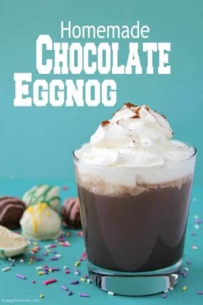 Homemade Chocolate Eggnog (Easter Cocktail) in a glass with whipped cream