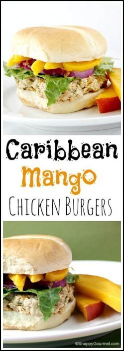 Caribbean Mango Chicken Burgers recipe - easy healthy homemade family dinner with lean ground chicken. Burgers also freeze well for a make ahead meal! SnappyGourmet.com