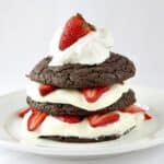 Chocolate Strawberry Shortcake on white plate