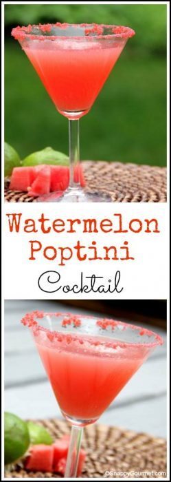 Watermelon Poptini Cocktail Recipe - easy summer drink with Pop Rocks, watermelon, and vodka! SnappyGourmet.com