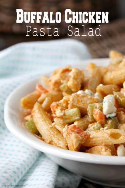 BEST Buffalo Chicken Pasta Salad, easy homemade side or main dish recipe that is a twist on chicken wings! SnappyGourmet.com