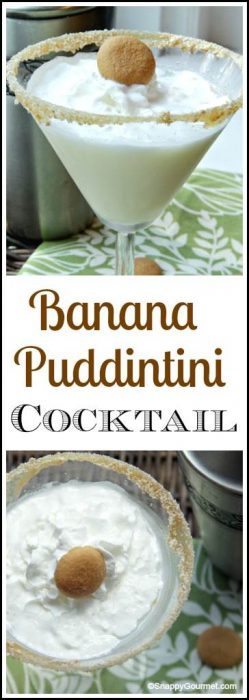 Banana Puddintini Cocktail recipe - easy homemade dessert drink inspired by banana pudding. SnappyGourmet.com