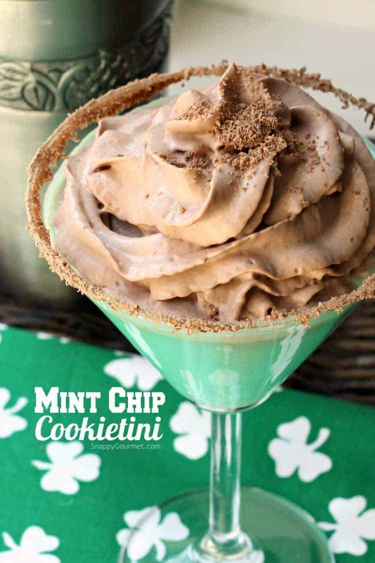 Mint Chip Cookietini - homemade mint cocktail recipe with cookie dough vodka and creme de menthe for St. Patrick's Day. Like a Thin Mint shot!