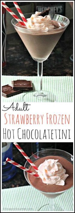 Adult Strawberry Frozen Hot Chocolatetini recipe - easy chocolate dessert cocktail drink recipe | SnappyGourmet.com