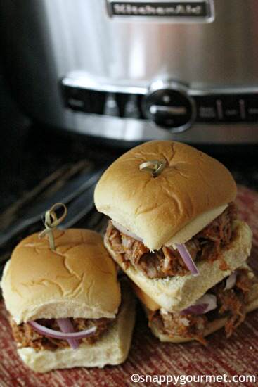 (slow cooker) Cranberry Chipotle BBQ Pulled Pork Sliders Recipe | SnappyGourmet.com