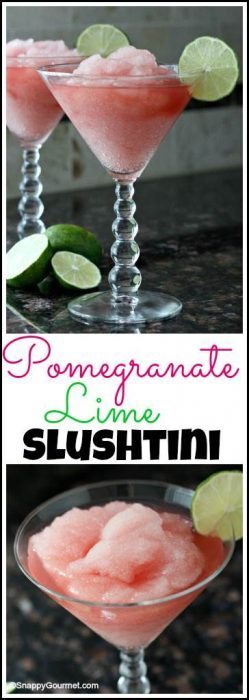 Pomegranate Lime Slushtini Cocktail Recipe - easy frozen summer drink! SnappyGourmet.com
