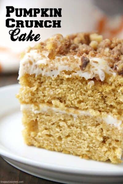 Pumpkin Crunch Cake with cream cheese frosting and crunch topping