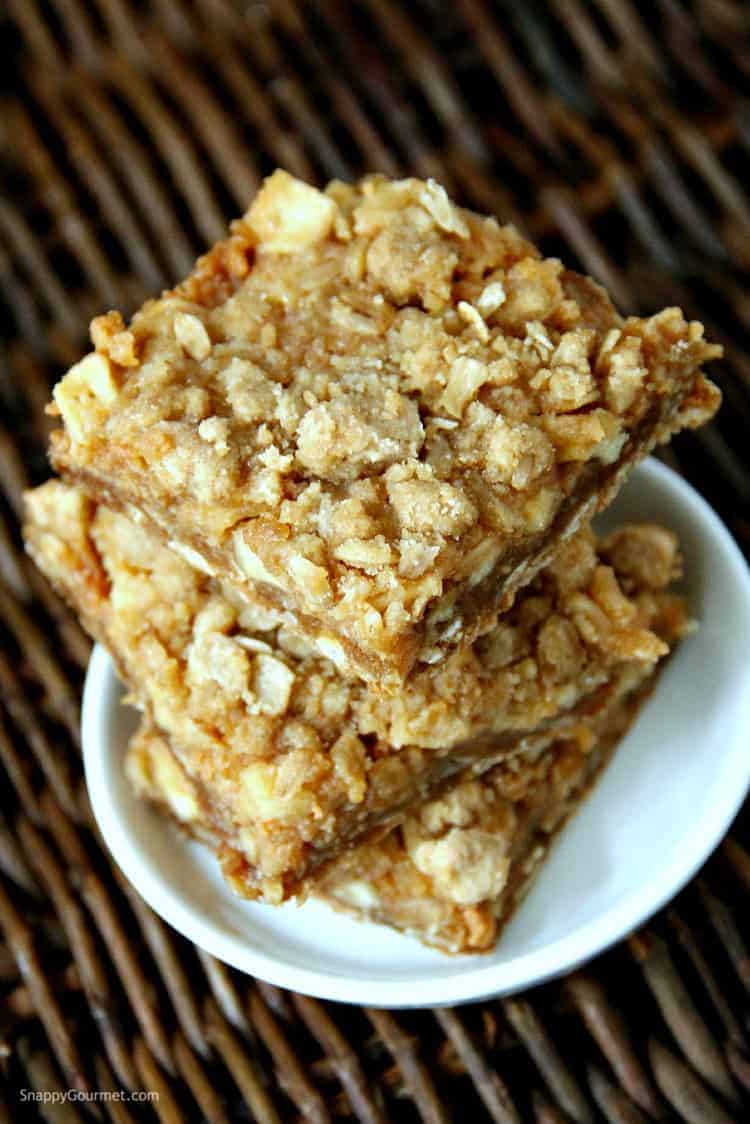 stack of caramel apple cookie bars