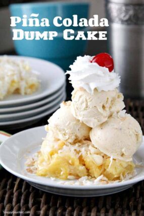 Piña Colada Dump Cake Recipe - Easy pineapple coconut cake recipe. SnappyGourmet.com
