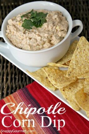 Chipotle Corn Dip Recipe the best spicy corn dip and easy to make with leftover fresh corn , frozen corn, or even canned! SnappyGourmet.com