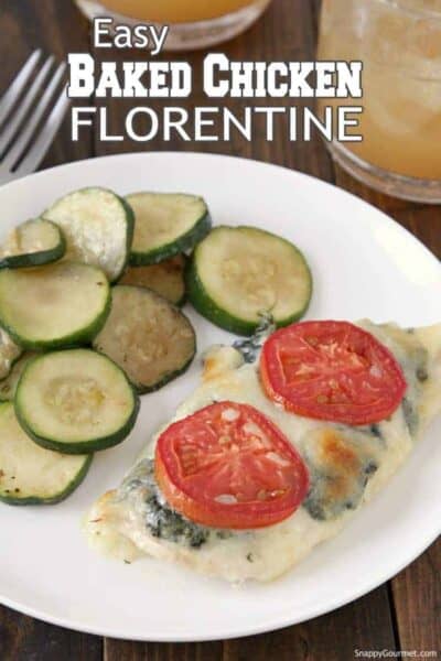 Easy Baked Chicken Florentine Recipe - easy chicken recipe with spinach. SnappyGourmet.com