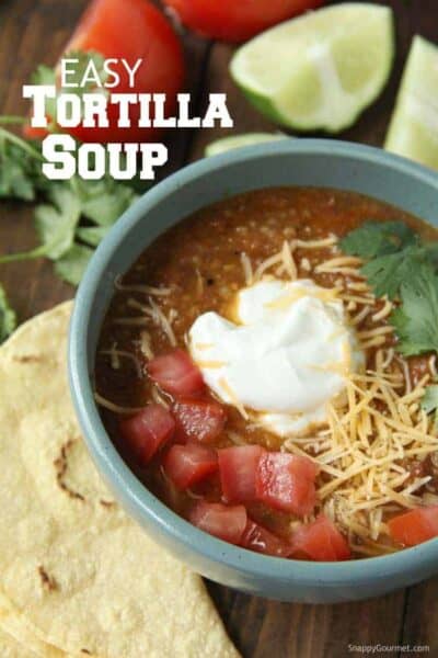 Chicken Tortilla Soup in bowl with toppings