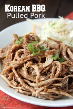 pulled pork with Korean BBQ sauce on plate