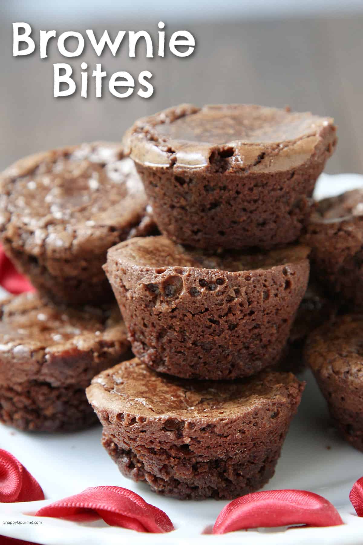 stack of mini brownie bites on plate