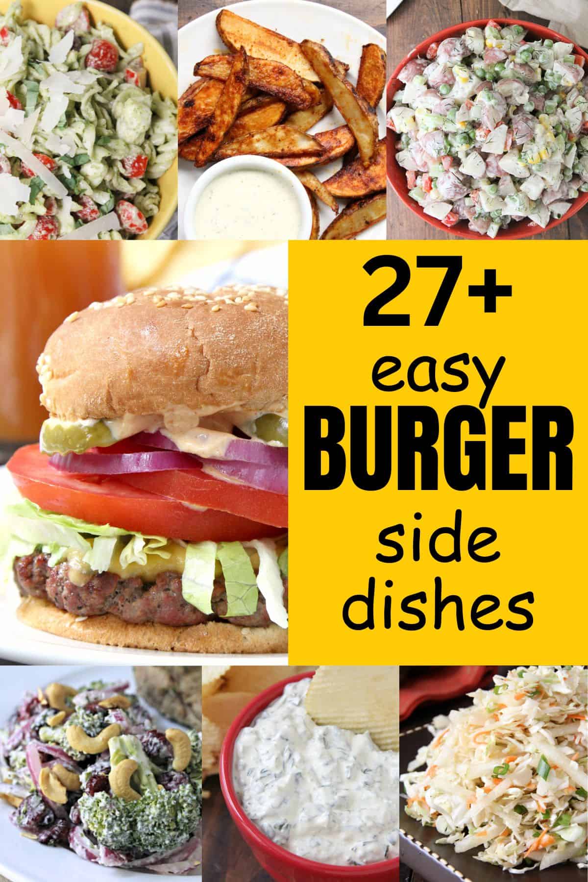 collage of burger side dishes