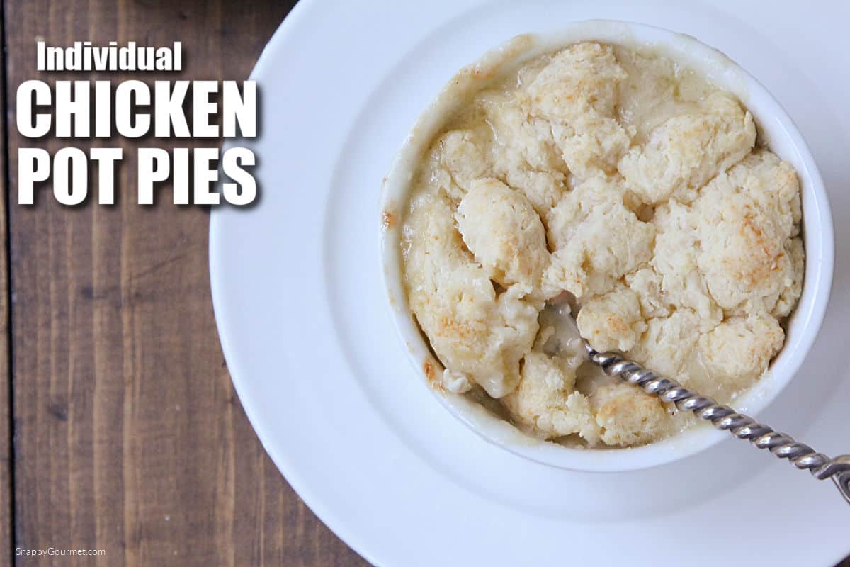 Individual Chicken Pot Pie on plate with spoon
