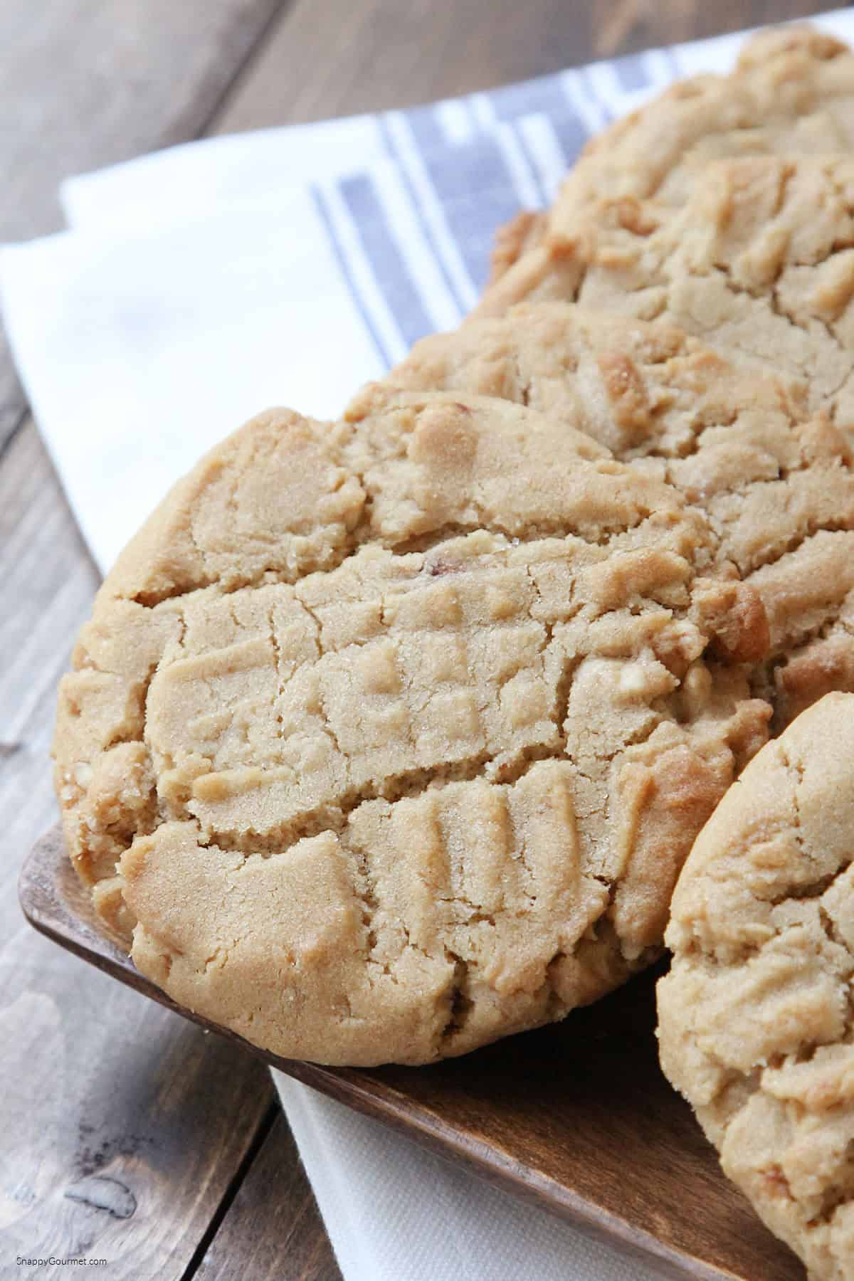 closeup of large peanut butter cookie on tray