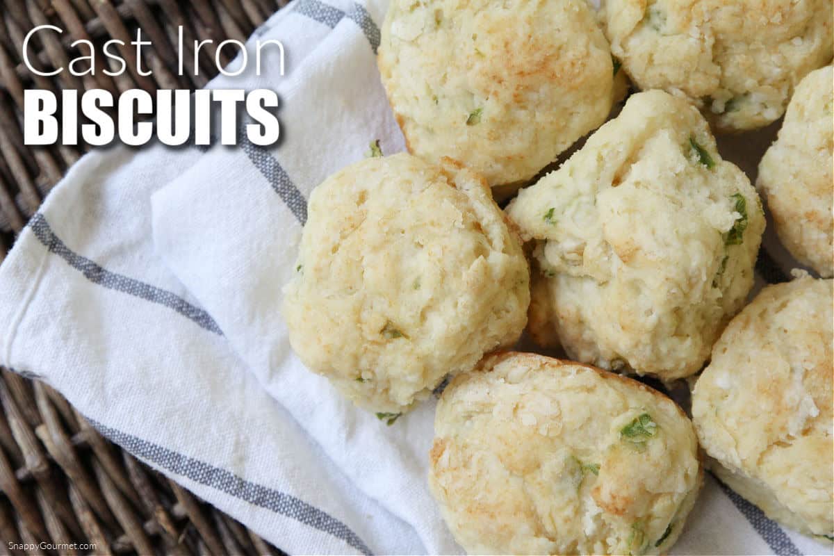 cast iron biscuits on towel