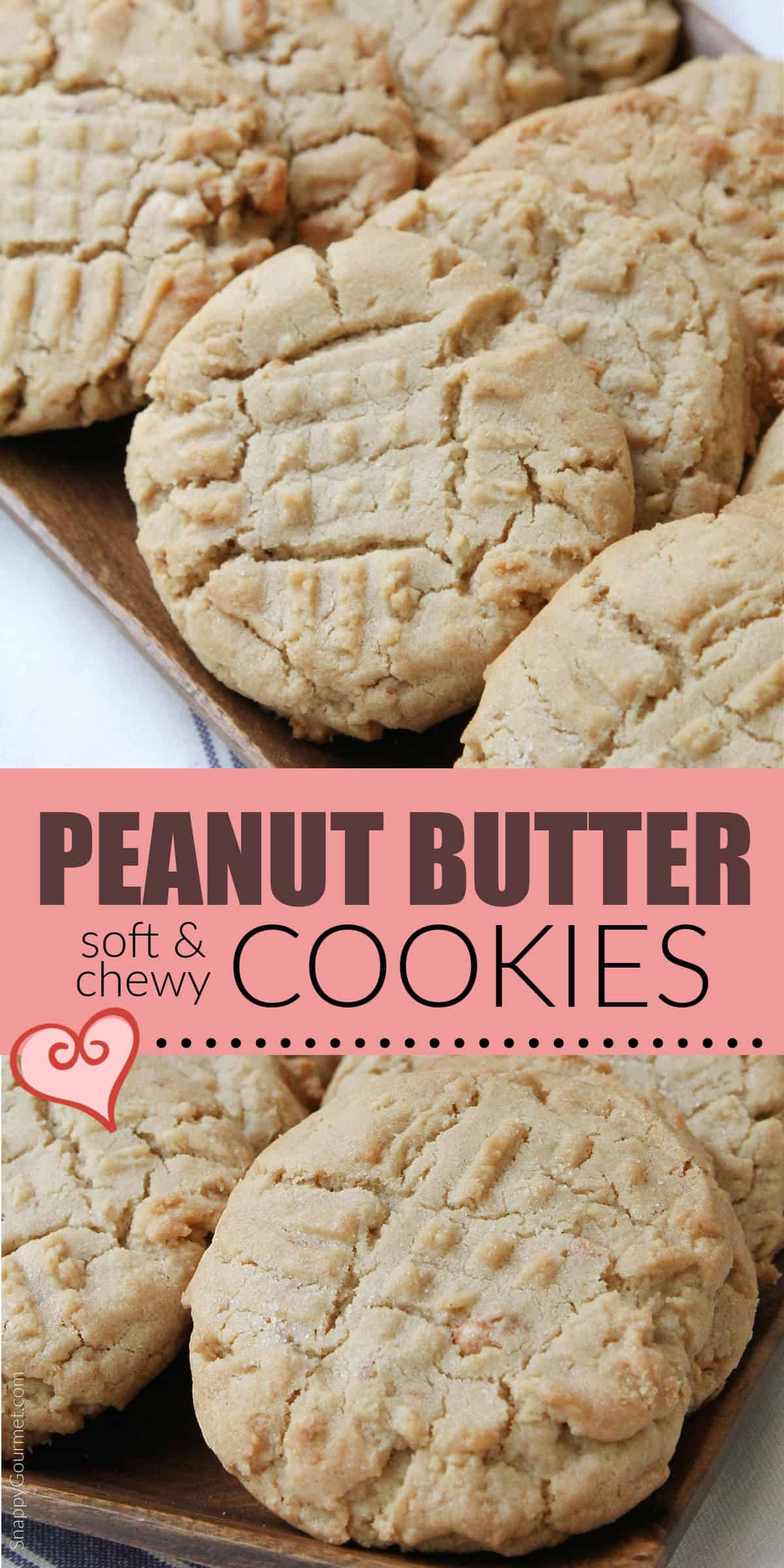 collage of peanut butter cookies on wood tray