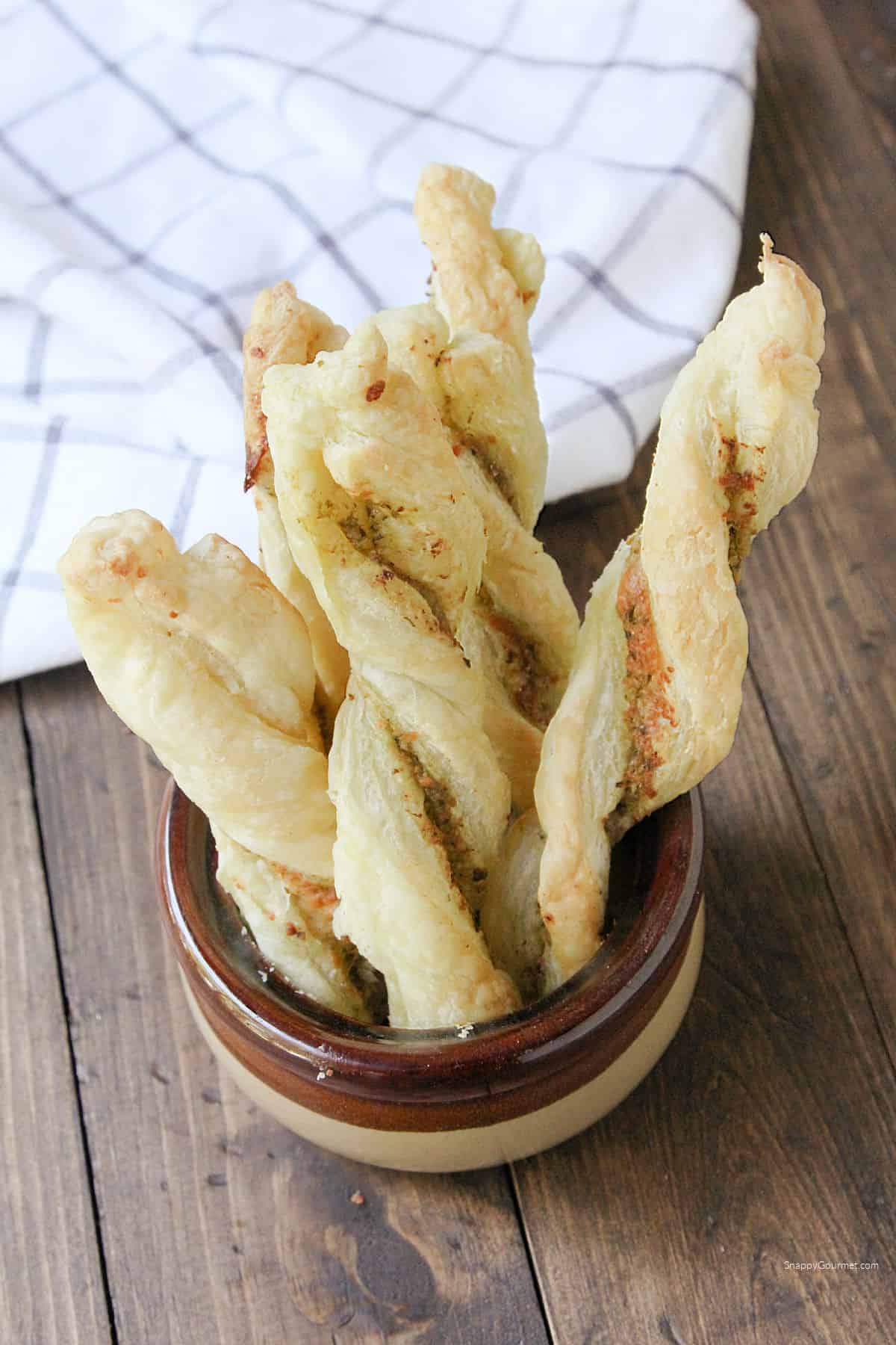 PESTO PUFF PASTRY TWISTS in bowl