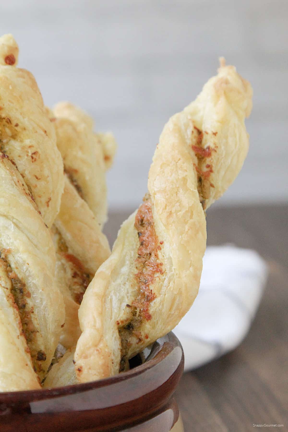 PESTO PUFF PASTRY TWISTS in bowl