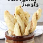 pesto puff pastry twists in bowl