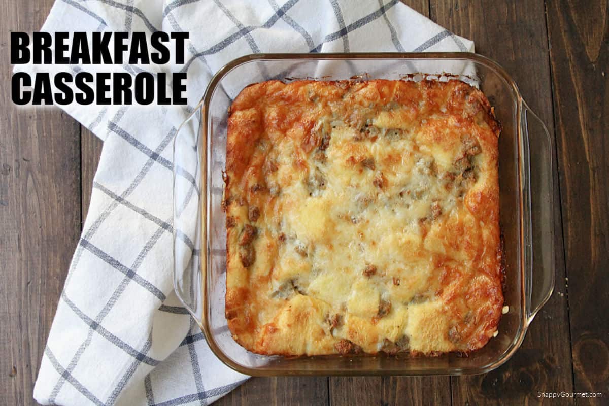 Breakfast Casserole in square glass dish