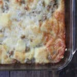 Breakfast Casserole in glass square baking dish
