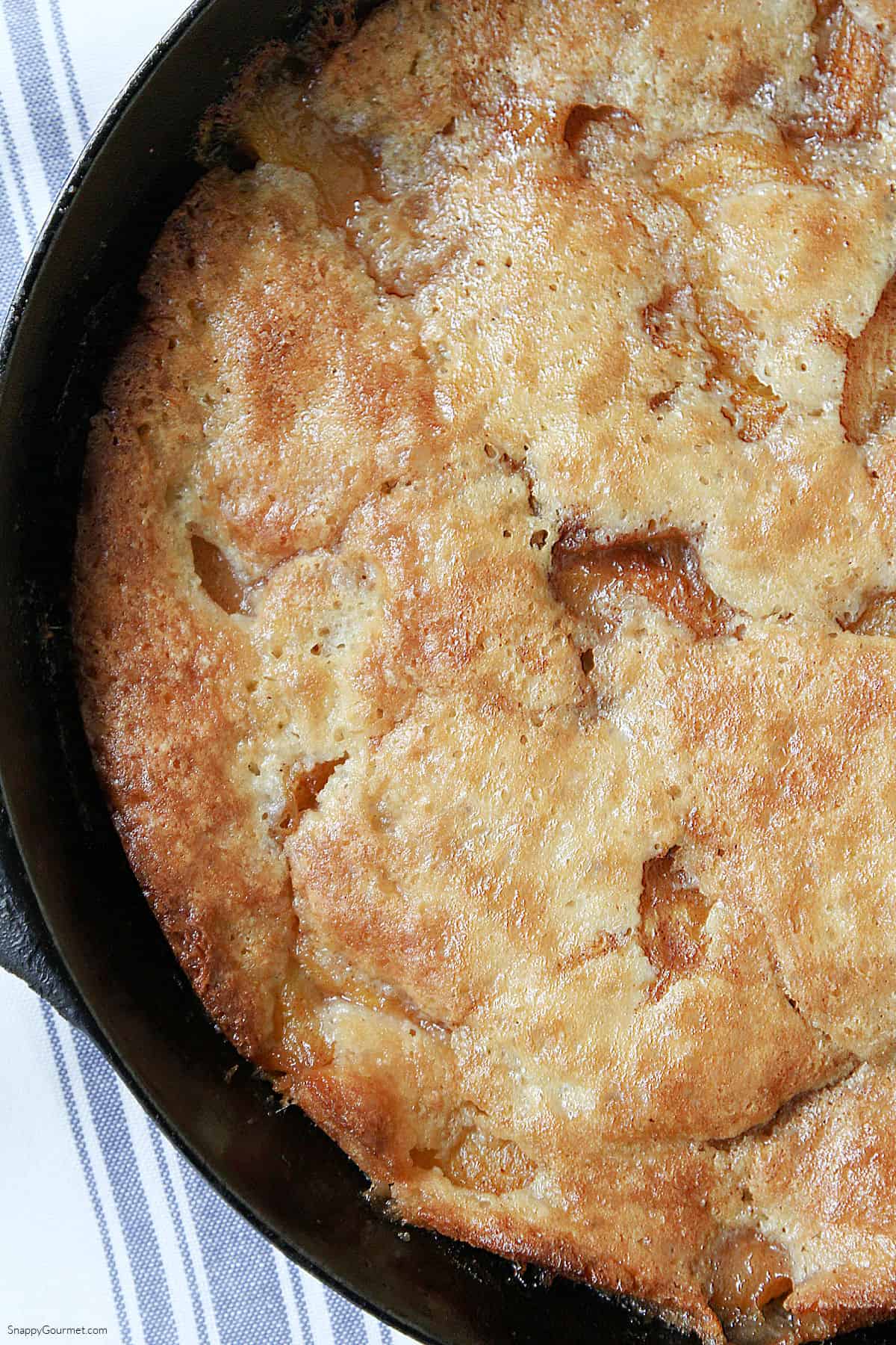 closeup of Cast Iron Peach Cobbler