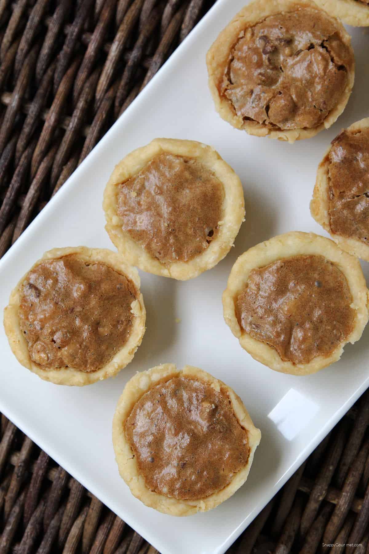 Chocolate Pecan Tassies platter with Chocolate Pecan Tassies