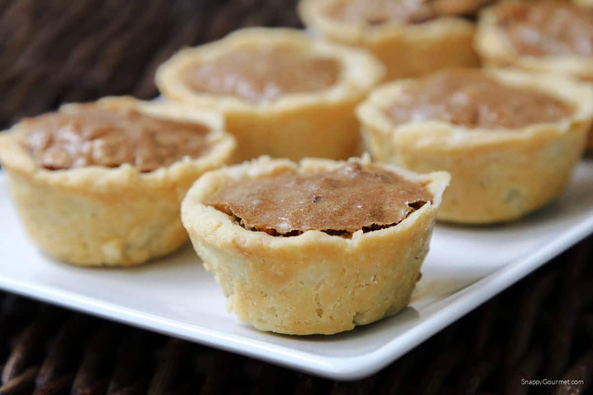 Chocolate Pecan Tassies platter with Chocolate Pecan Tassies