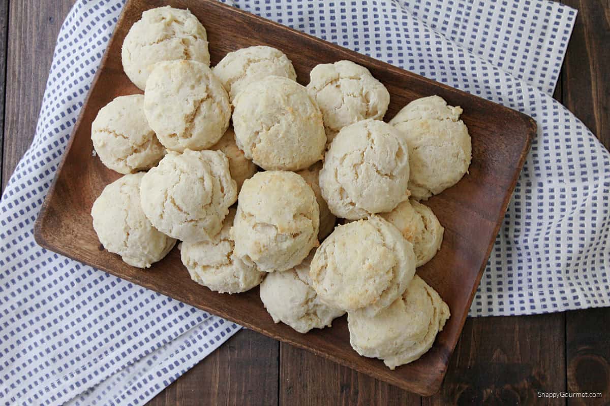 Drop Biscuits Drop Biscuits on wood platter on towel