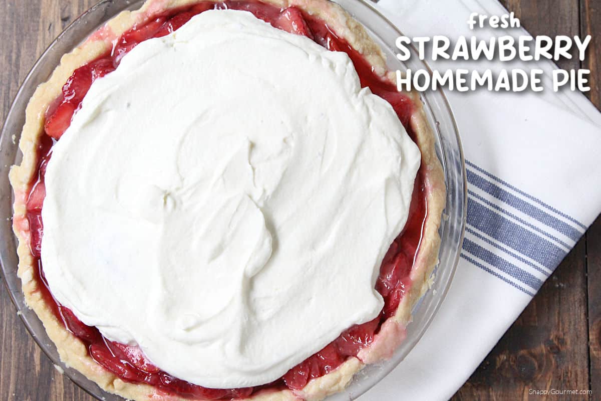 Fresh Strawberry Pie in pie plate on towel