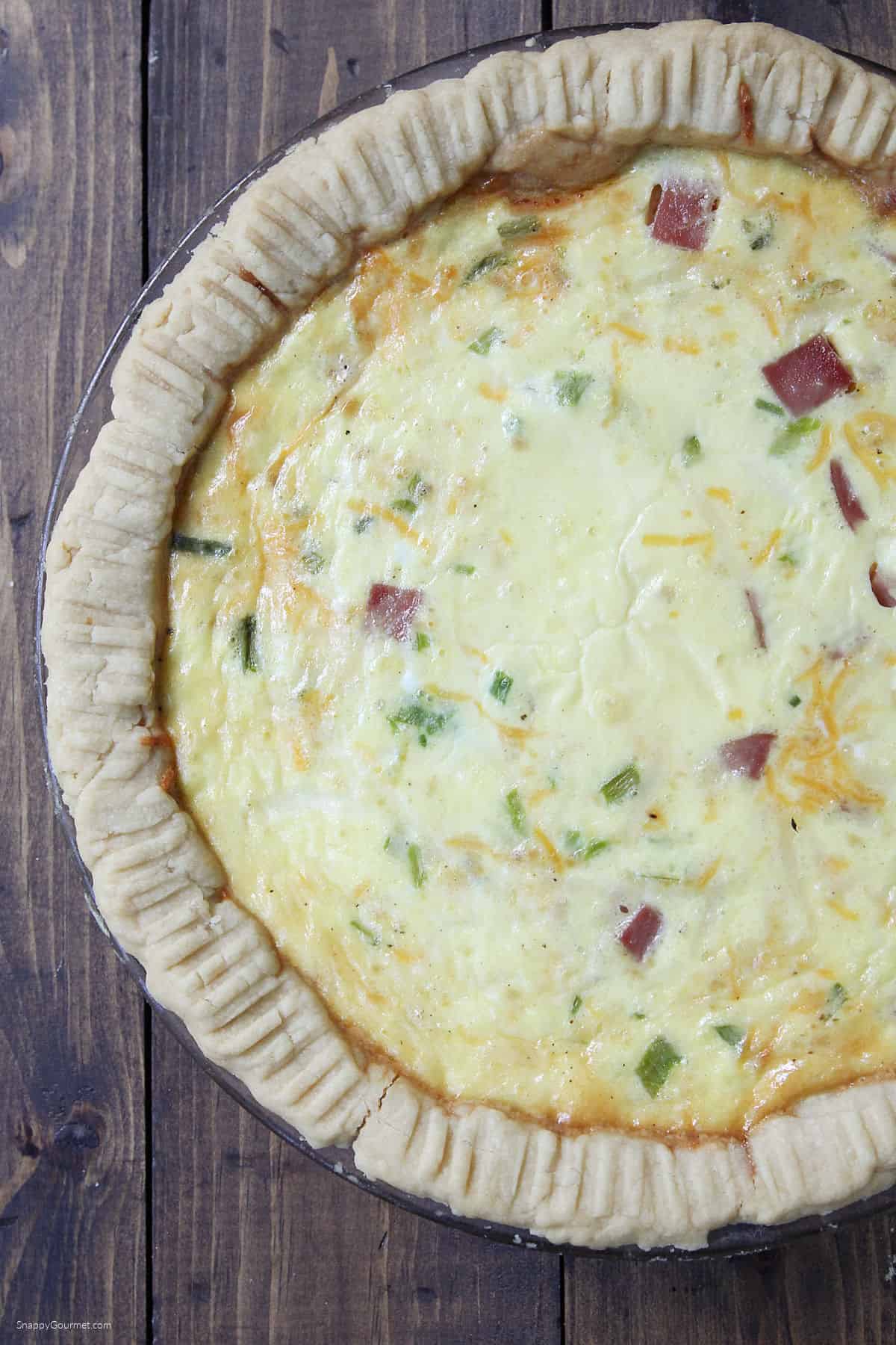 Ham and Cheese Quiche homemade Ham and Cheese Quiche in pie plate