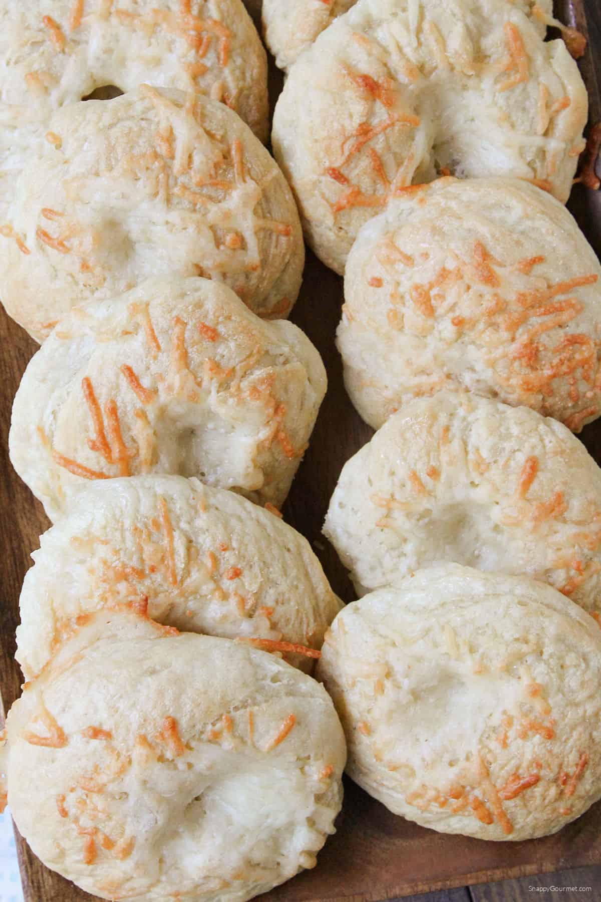 closeup of homemade Mini Asiago Bagels