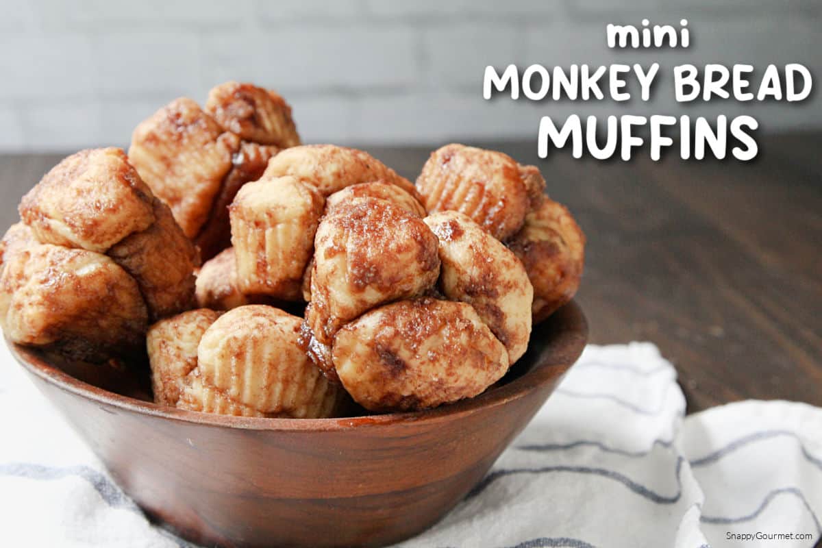 Mini Monkey Bread Muffins in bowl on top of towel