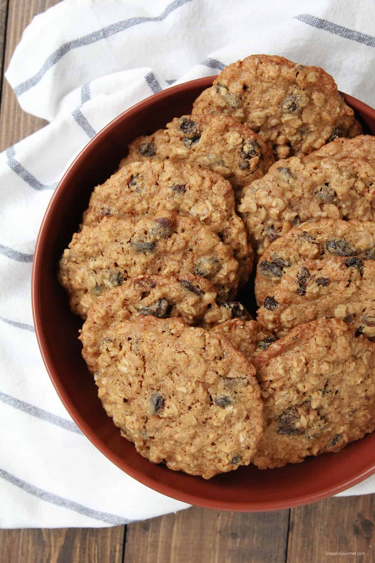 Oatmeal Raisin Cookies Oatmeal Raisin Cookies in shallow bowl on top of towel