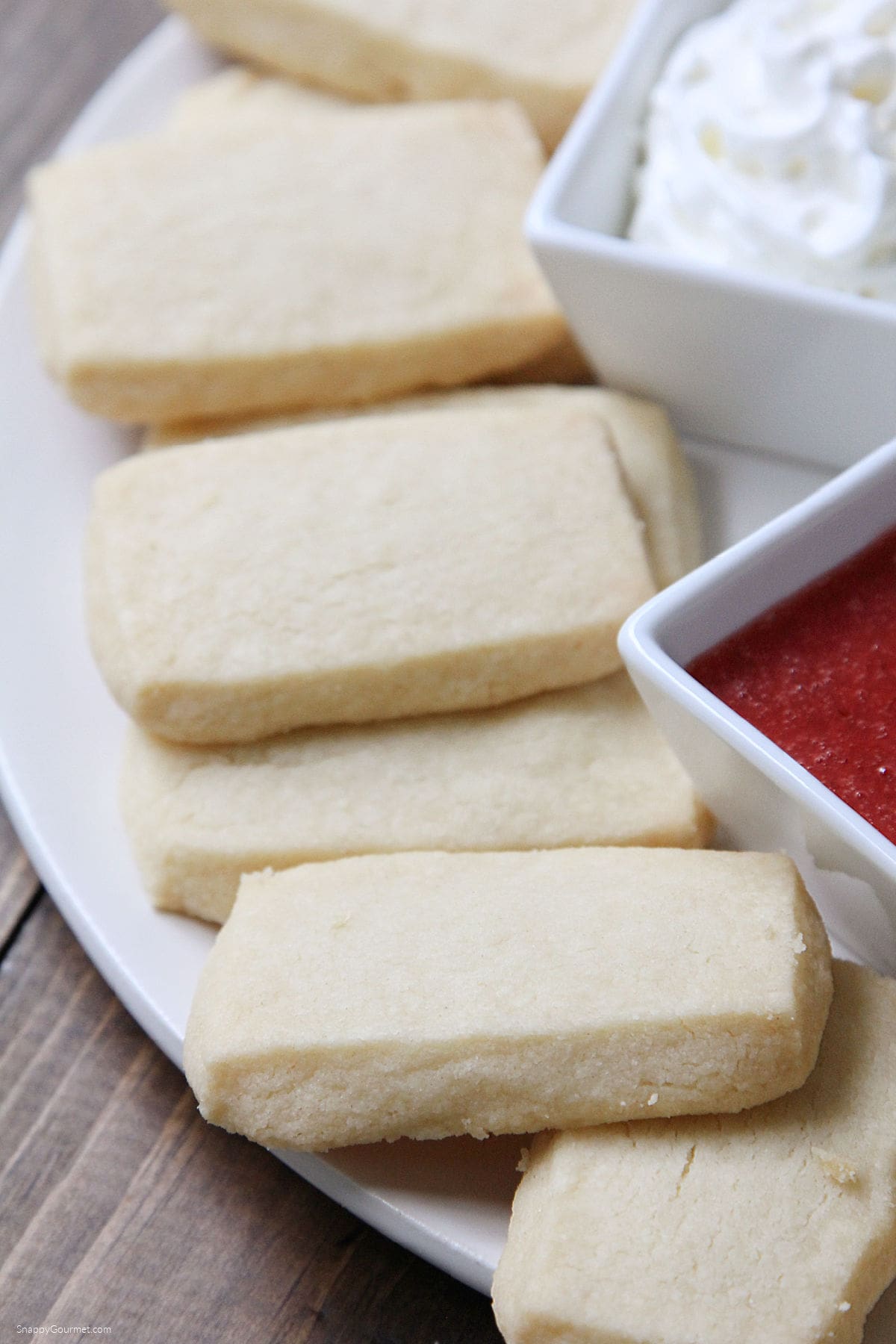 closeup of homemade Shortbread Cookie Sticks on plate
