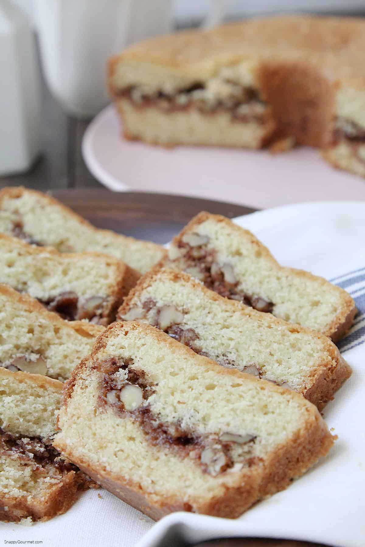 slices of Sour Cream Coffee Cake on towel