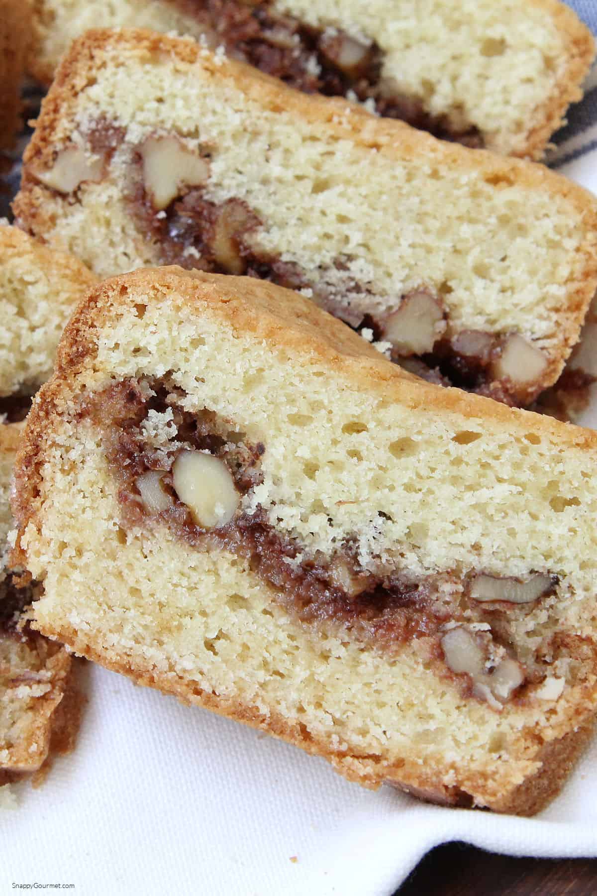 slices of Sour Cream Coffee Cake on towel