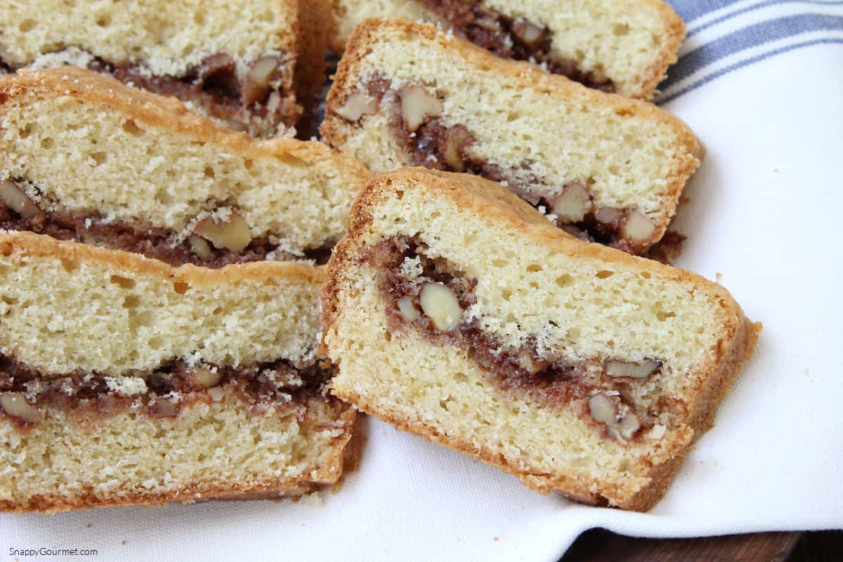 slices of Sour Cream Coffee Cake on towel