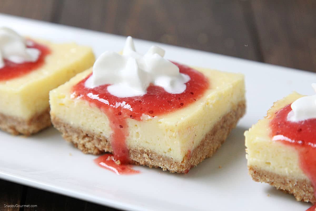 Strawberry Cheesecake Bars on platter