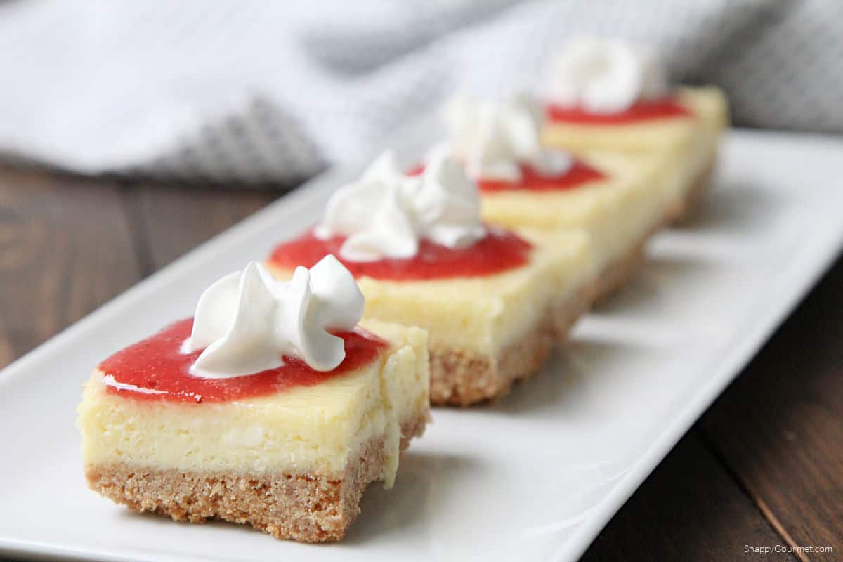 Strawberry Cheesecake Bars on platter