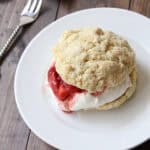 Strawberry Shortcake with Roasted Strawberries on plate