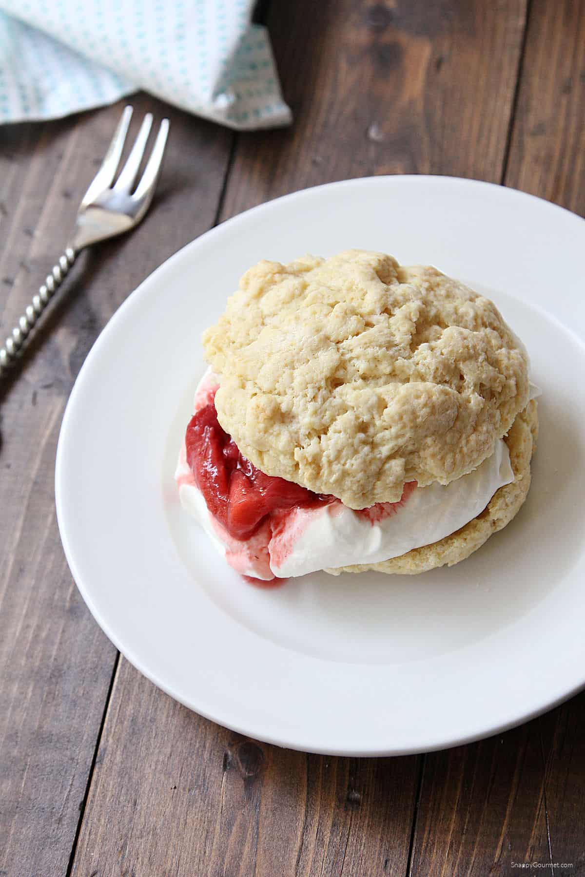 Strawberry Shortcake with Roasted Strawberries on plate
