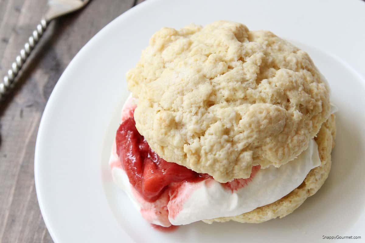 Strawberry Shortcake with Roasted Strawberries on plate