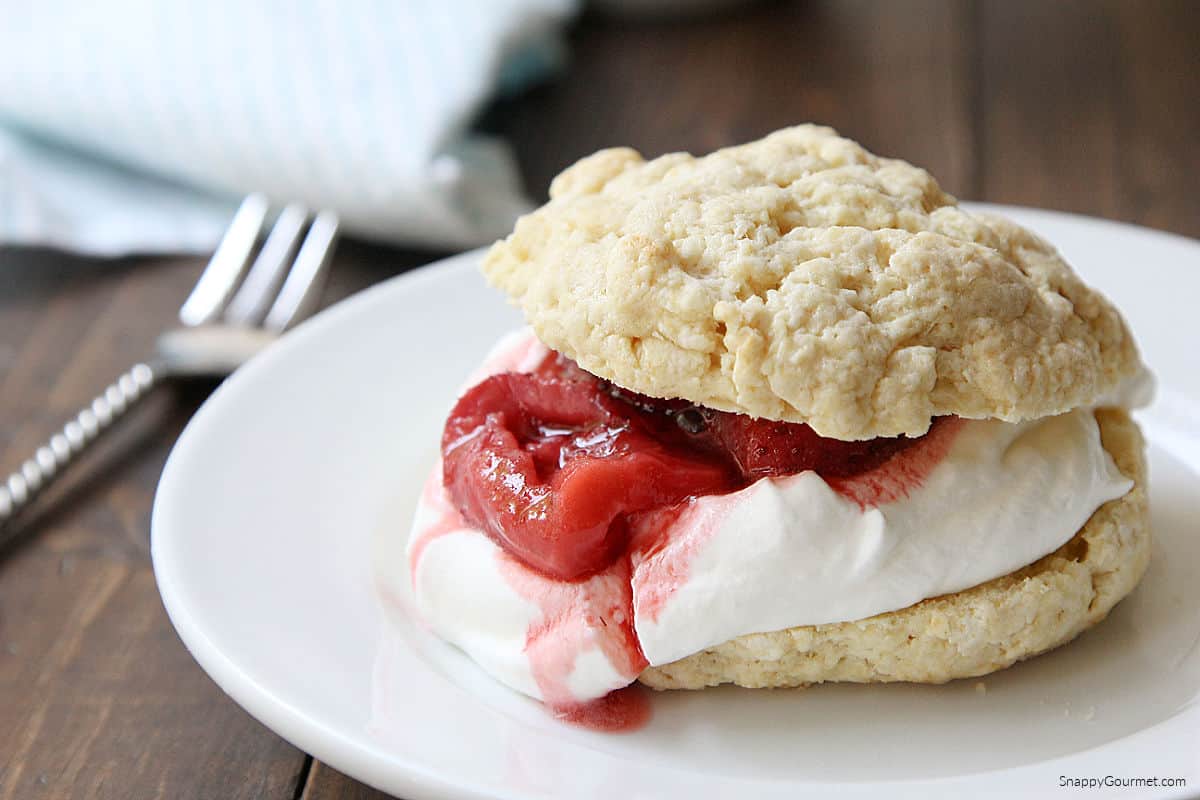 Strawberry Shortcake with Roasted Strawberries on plate