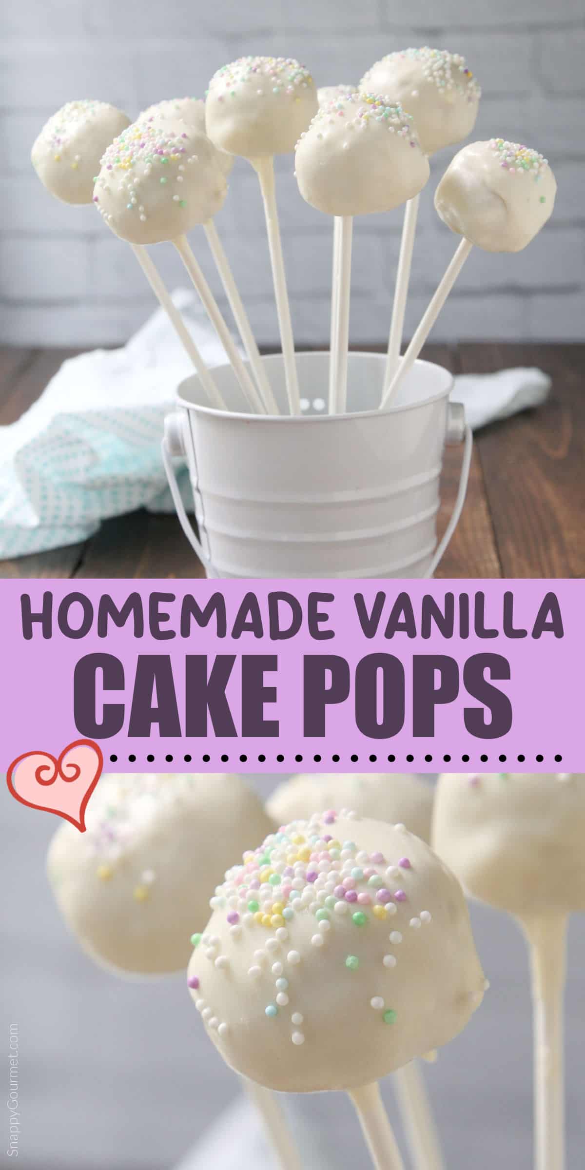 Vanilla Cake Pops collage of Vanilla Cake Pops
