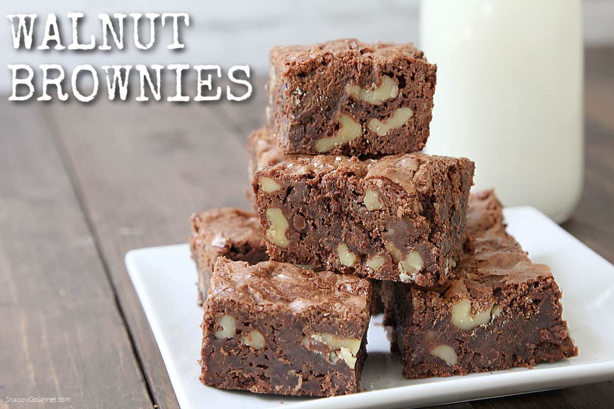 stacked Walnut Brownies on plate